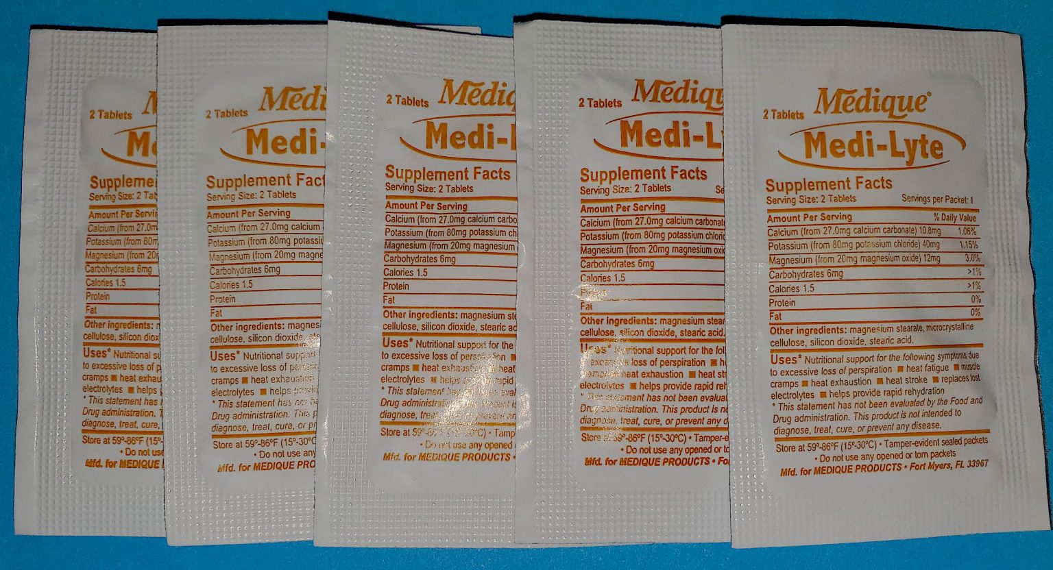 Electrolyte Tablets 2/pkt 5 packets CPR 1st Aid